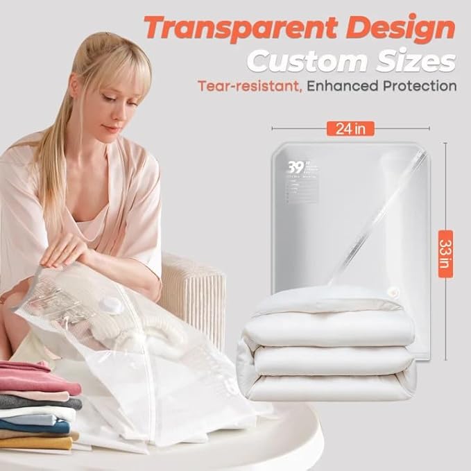 Vacuum Seal Bags for Clothing, 8 Pack 39" Vacuum Storage Bags with Rechargeable Cordless Pump Compression Packing for Clothes Blankets Space Saver for Queen-Size Duvets Comforters Pillows
