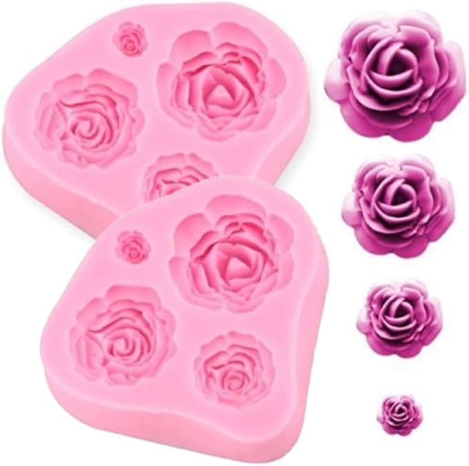 Roses Mold Flower Silicone Cake Molds Chocolate Sugarcraft Decorating Fondant Fimo Tools 4 Size Pink 2 Piece