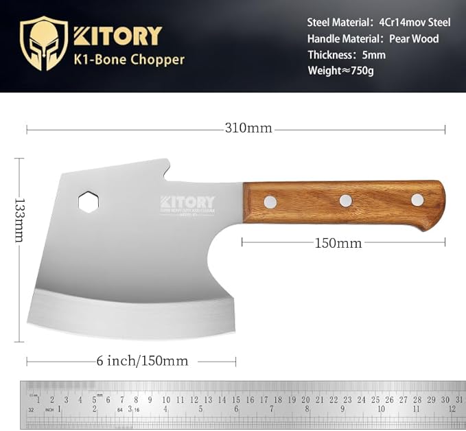 Kitory Meat Cleaver 6“, Heavy Duty Bone Chopper Cleaver Knife, Professional Butcher’s Axes Shape Forged Blade, Bone Breaker, Rosewood Wood Handle - 2025 Gifts