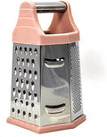 Beille 6 Side Stainless Steel Grater Top Handle Zester Slicer 7.75 Inch, Pink