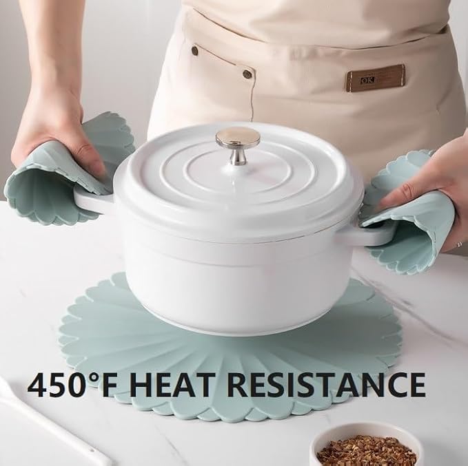 Heat-Resistant Silicone Trivet Mats, Non-Slip Hot Plate Holder for Kitchen Countertops & Dining Table, Reusable Pot Holder Pad with Secure Grip, Dishwasher Safe (Green, Diameter: 18cm/7.09")