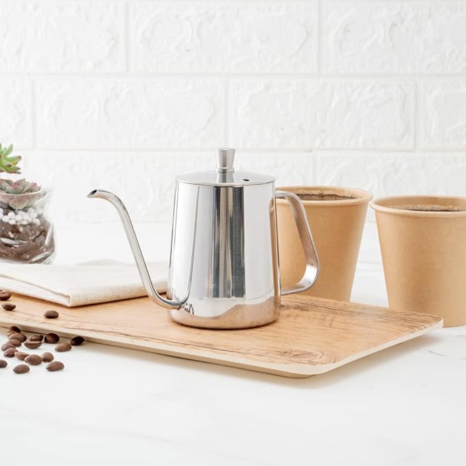 Restaurantware Restpresso 12 Ounce Gooseneck Kettle, 1 Dishwashable Pour Over Kettle - With Thermometer Hole, Non-Stick Coating, Stainless Steel Stovetop Kettle, Built-In Handle, - Restaurantware