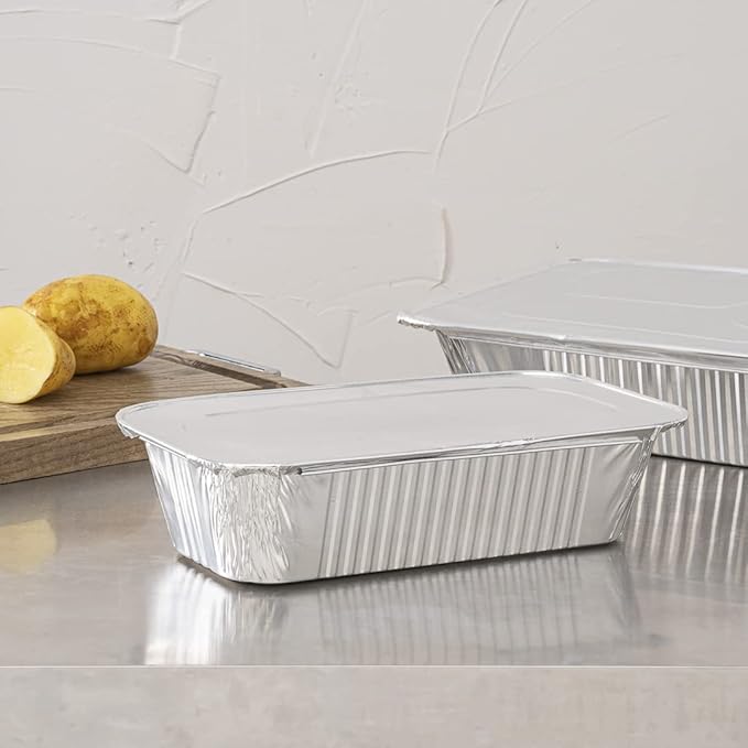 Restaurantware-LIDS ONLY: Foil Lux Foil Pan Lids Pack of 25 Oven-Ready Aluminium Tray Covers - Pans Sold Separately, Fits 1/3 Third-Size Steam Table, Foldable Edges, Freezable, Silver, Disposable