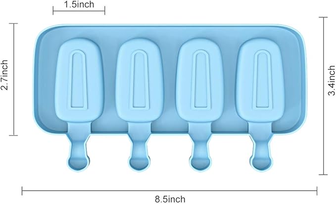 Ouddy Life Popsicle Molds Set of 2, Ice Pop Molds Silicone 4 Cavities Ice Cream Mold Oval Cake Pop Mold with 50 Wooden Sticks for DIY Popsicle, Green Blue
