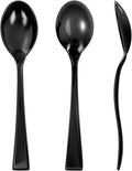 WDF 300 Pieces Black Plastic Mini Spoons-4 Inches Black Plastic Tasting Spoons for Desserts-Heavy Duty Plastic Spoons Perfect for Coffee/Cake/Desserts/Appetizers for New Year/Graduation/Wedding