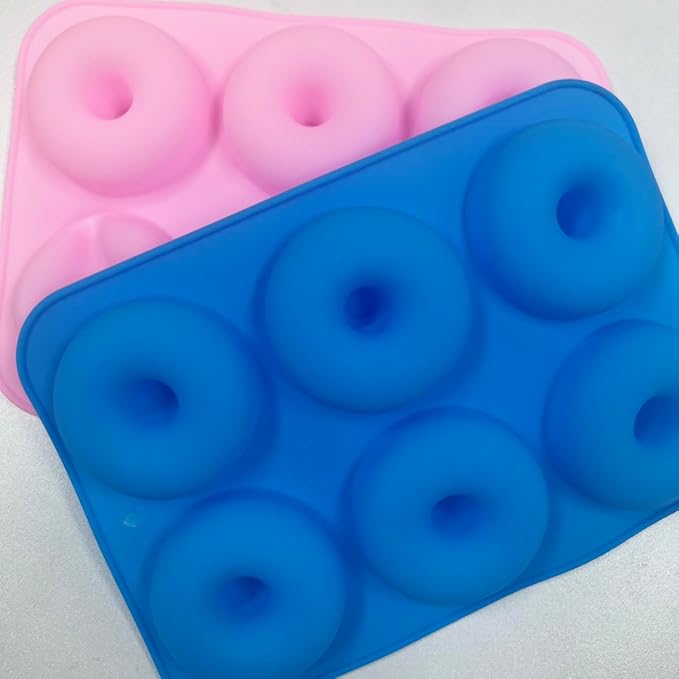 LeLehome 2PCS Donut Molds Pan, Silicone Non-Stick Donut Maker for Doughnut Baking Semi Sphere Cake Bread 6 Holes Bakeware Kitchen Tools, Pink & Blue