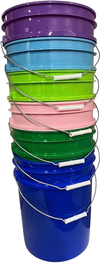 House Naturals 5 Gallon Food Storage Grade Plastic Bucket - Made in USA (Pack of 6 Color Buckets)