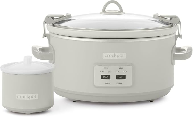 Crock-Pot 7 Quart Cook and Carry Slow Cooker with Touch Control, 4 Pre Programmed Settings, Removable Stoneware, and Locking Lid, Mushroom