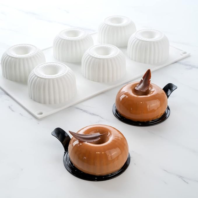 Pastry Tek 6 Cavities Donut Pan, 1 Ridge Design Donut Mold - Oven-Ready, Flexible, White Silicone Bagel Pan, Freezable, Easy Release - Restaurantware