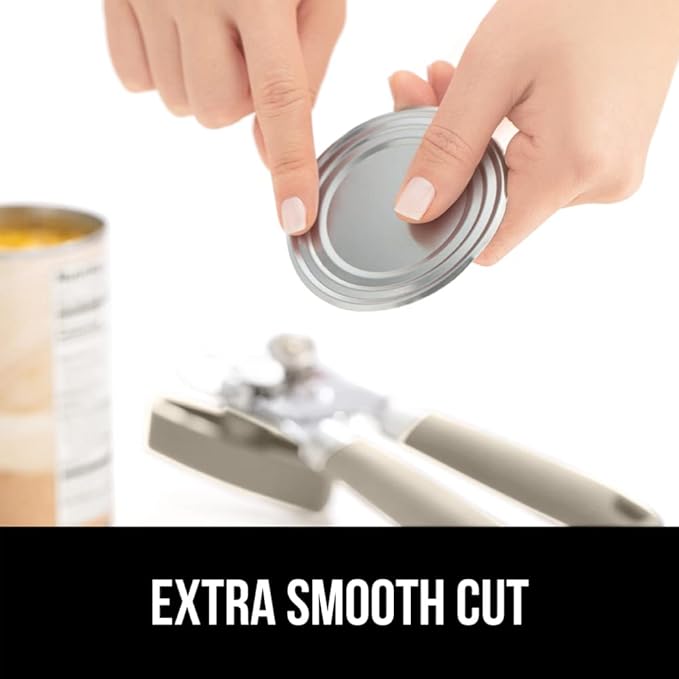 GORILLA GRIP Heavy Duty Stainless Steel Smooth Edge Manual Can Opener and Bottle Openers, Soft Comfortable Handle, Oversized Handheld Turn Knob, US Designed Multifunctional Kitchen Tool, Almond
