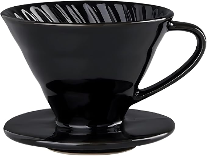 Pour Over Coffee Maker, Single Cup Coffee Dripper, Manual Porcelain Slow Brewing Accessories for Travel, Camping, Office, Home, Cafe, Coffee Gifts (Black, Large)
