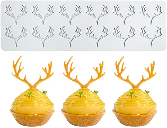 Hollow Leaf Silicone Mold Chocolate Candy 3D Hollow Leaf Candy Mold Food Cooking Meals Decorations Fondant Mold Polymer Clay Molds (Deer Horn K_10.32x3.12x0.12inch)