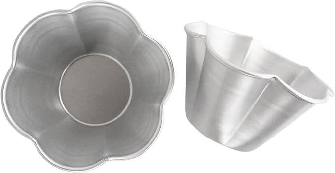 Aluminum Muffin Pans, Flower Shape Deep Egg Tart Mold, Jello Pudding Cup Molds, Baking Cupcake, Tartlets, 3.7" x 2" x 2.2" - 6 Pack
