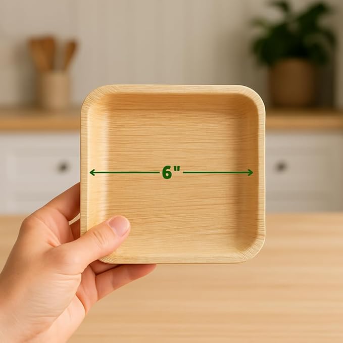 100% Natural 6” Palm Leaf Square Plate (100 pack), Compostable & Biodegradable Dinnerware for Catering, Birthdays, Halloween, BBQs, Thanksgiving, Alternative to Paper & Bamboo Plates Disposable