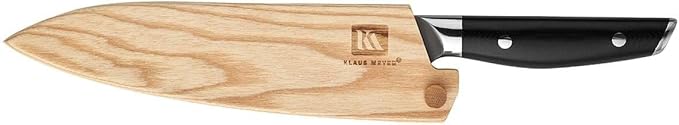 Klaus Meyer Luxor 8 Inch Chef Knife, Damascus Kitchen Knife, VG10 High Carbon Stainless Steel Japanese Chefs Knife with Wood Sheath