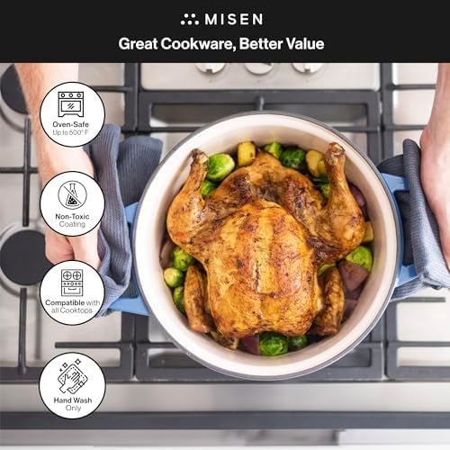 Misen 7 QT Enameled Cast Iron Dutch Oven - Chip-Resistant Enamel Coating - Thick Iron Core For Heat Retention - Large Cooking Surface - Oven Safe, Induction Compatible - Traditional Lid, Black
