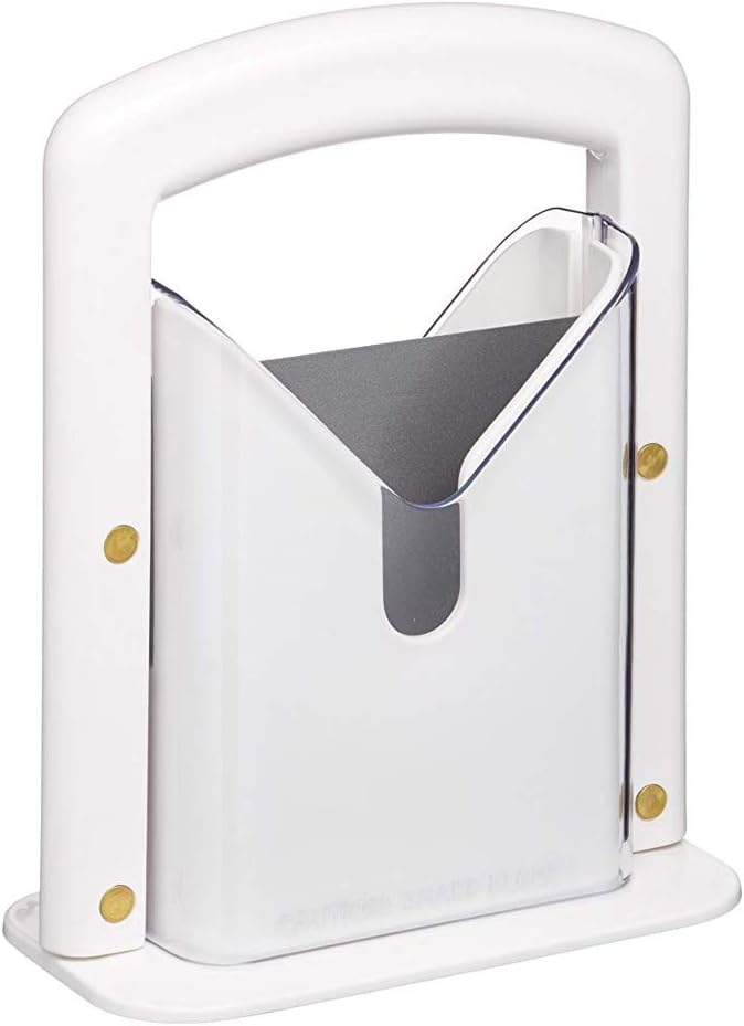 Hoan The Original Bagel Guillotine Slicer - 9.25-Inch Stainless Steel Blade Slicer - Safe and Efficient Easy Bagel Cutter for Muffins, Rolls, Buns with Precision Ground Serrated Blade (White)