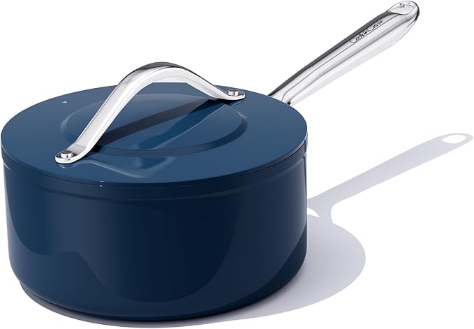3.5QT Nonstick Ceramic Sauce Pan with Lid 8" Soup Pot Even Heat Distribution, Non Toxic PFAS-Free Healthy Cooking Pot for All Stovetops (Induction/Gas/Electric) Oven Safe 500°F, Navy Blue