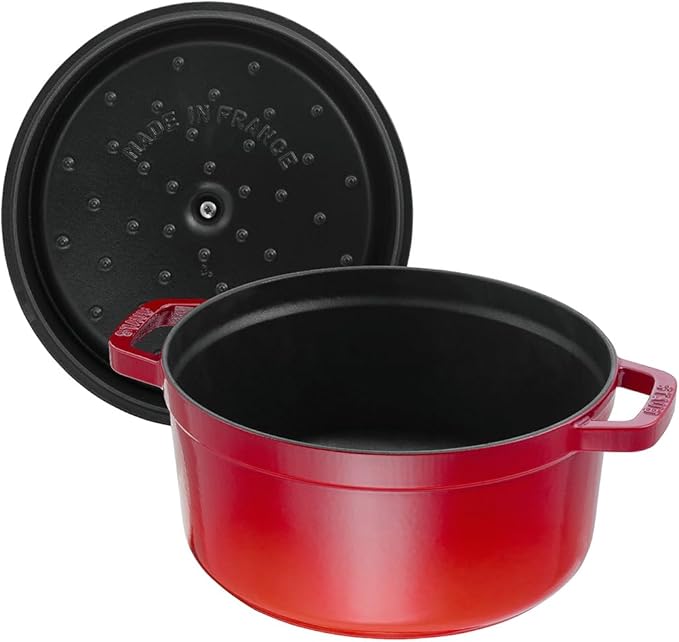 STAUB Cast Iron Dutch Oven 5.5-qt Round Cocotte, Made in France, Serves 5-6, Cherry