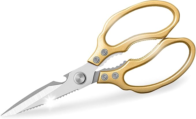 Kitchen Scissors, Heavy Duty Sharp Shears Dishwasher Safe, Kitchen Accessories Cooking Shears for Meat Chicken Fish Poultry Herb Bread (gold)