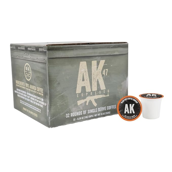 Black Rifle Coffee Company AK Espresso, 32 Count, Medium Roast K Cups - Single Serve K Cups Coffee Pods - Kcup Pods Compatible with Keurig 1.0 & 2.0 - Made from Arabica Beans
