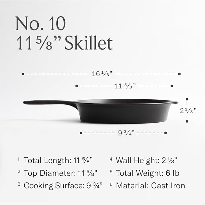 Field Company 11.63-Inch Cast Iron Skillet – Large, Lightweight & Smooth, Made in USA, Pre-seasoned with Organic Oil – Ideal for 4+ Servings (No.10)
