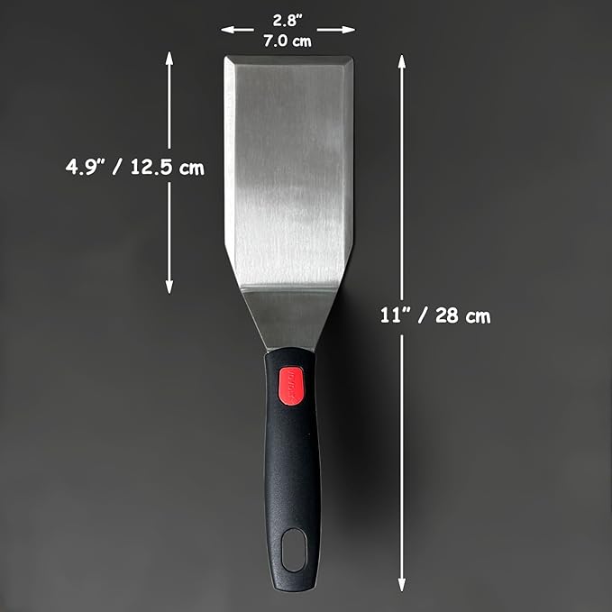 Professional Metal Spatula for Cast Iron Skillets and Flat Top Grills, Full Tang Silicone Handle,Thickened Stainless Steel Blade, Smash Burger Spatula Turner for Flipper, Cooking, BBQ, 5 x 2.75 Inch