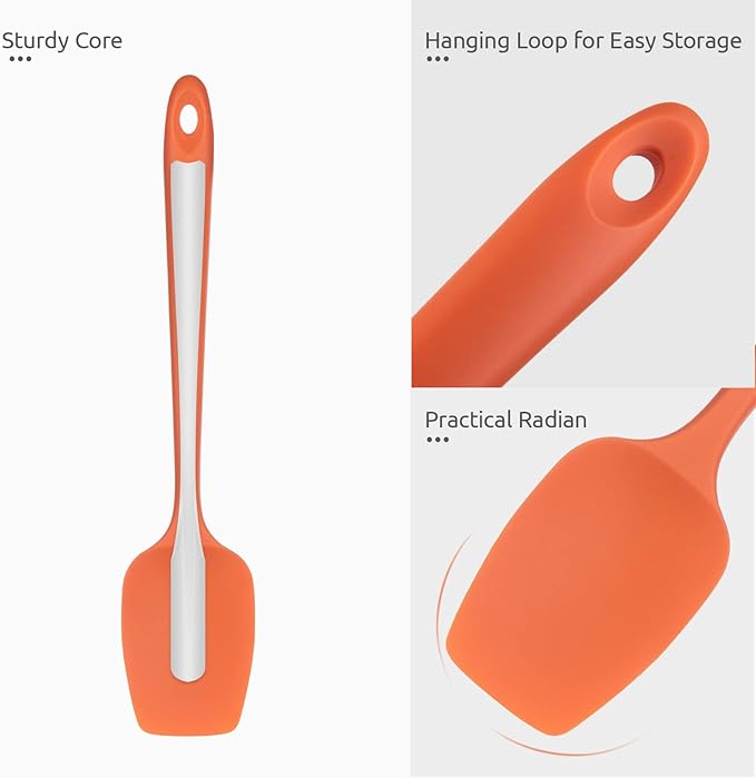 U-Taste Silicone Cooking Spoon Spatula: 480ºF Heat Resistant Food Grade 11.38" Flexible Rubber Kitchen Spoonula, Seamless Pastry Bowl Scraper for Mixing Stirring Scraping in Nonstick Cookware (Orange)