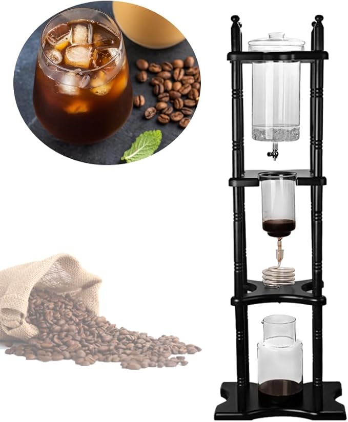 2500ml Cold Brew Coffee Maker, Large Capacity Ice Dripper Coffee Maker, Glass Dutch Coffee Dripper Ice Drip Coffee Tower With Stable Base, Portable Household With Pine Wood amd Handmade Glass