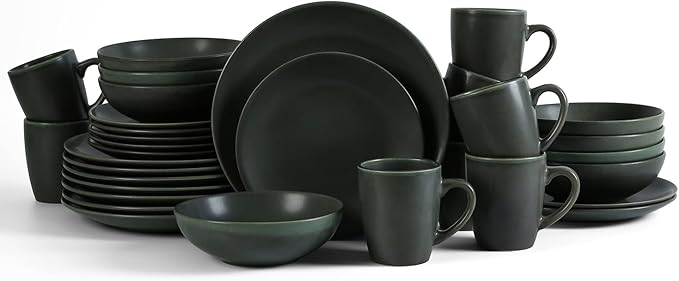 Stone Lain Grao Stoneware 32-Piece Dinnerware Set, Green