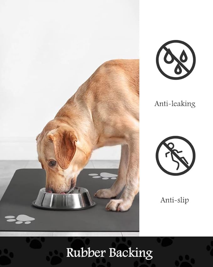 Pet Feeding Mat-Absorbent Dog Mat for Food and Water Bowl-No Stains Quick Dry Dispenser Mat-Dog Accessories Pet Supplies-Water Bowl for Messy Drinkers（Darkgrey,12"x19"