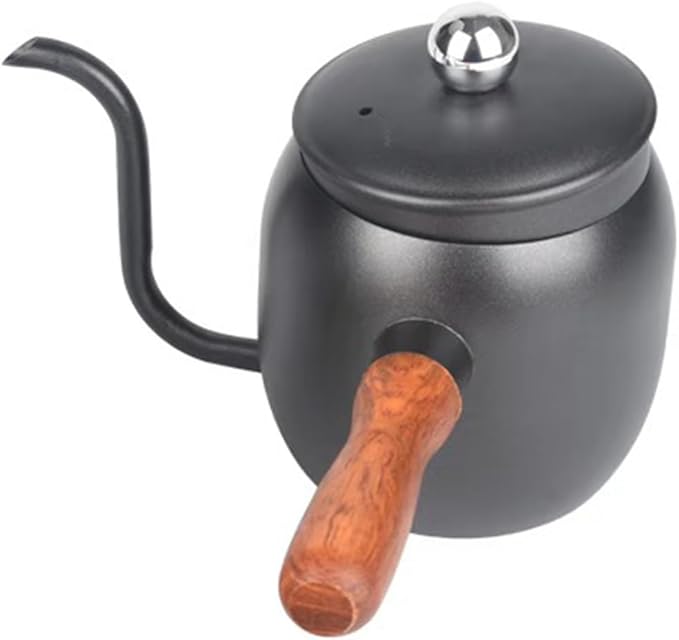 STOBOK 1Pc Japanese Style Gooseneck Coffee Kettle, 500ml Stainless Steel Drip Pot with Wooden Handle for Home, Office, Coffee Shop, Black
