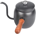 STOBOK 1Pc Japanese Style Gooseneck Coffee Kettle, 500ml Stainless Steel Drip Pot with Wooden Handle for Home, Office, Coffee Shop, Black
