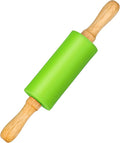 Mini Silicone Rolling Pin for Kids, Non-stick Surface Wood Handle, 9 Inch 1 Pack Green