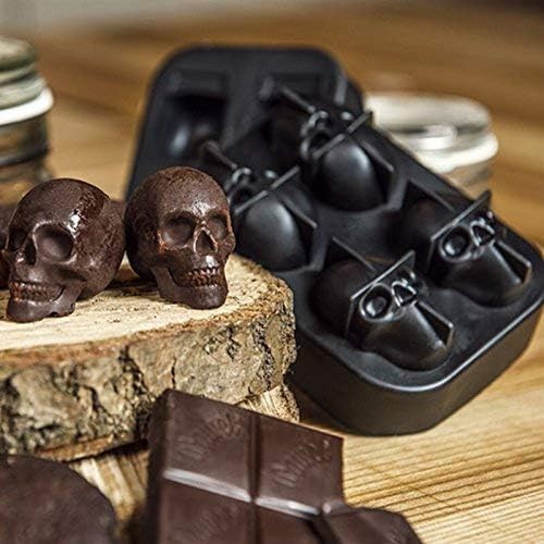 CHIYAN 3D Skull Silicone Ice Cube Mold - 2 Pack 1.9″ Easy Release Flexible Silicone Freezer Tray, Reusable Whiskey Ice Cubes Mold Skull for Party Cocktails Champagne and Drinks