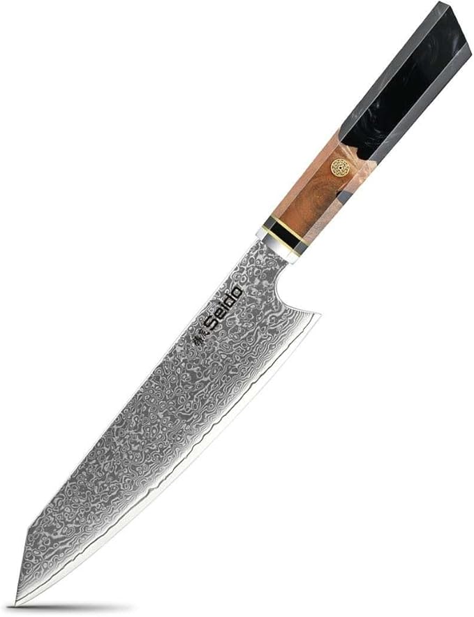 Seido Knives Kiritsuke Damascus Steel Chef Knife Epoxy Resin Stabilized Wood Handle Professional Kitchen Knife VG10 High Carbon Stainless Steel, Night Black