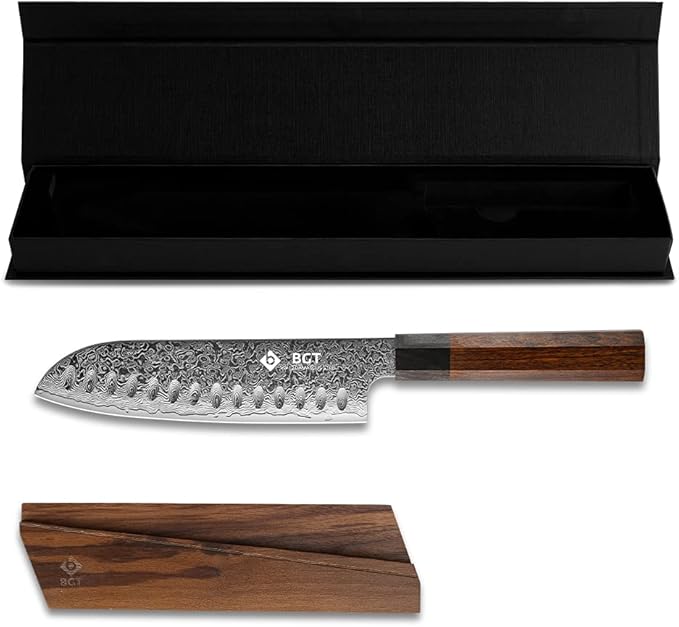 BGT 7 inch Santoku Knife, Japanese Sharp Chef Knife, Japanese VG10 67 layer Damascus Steel Kitchen Knife with Ebony Wood Handle and Gift Box