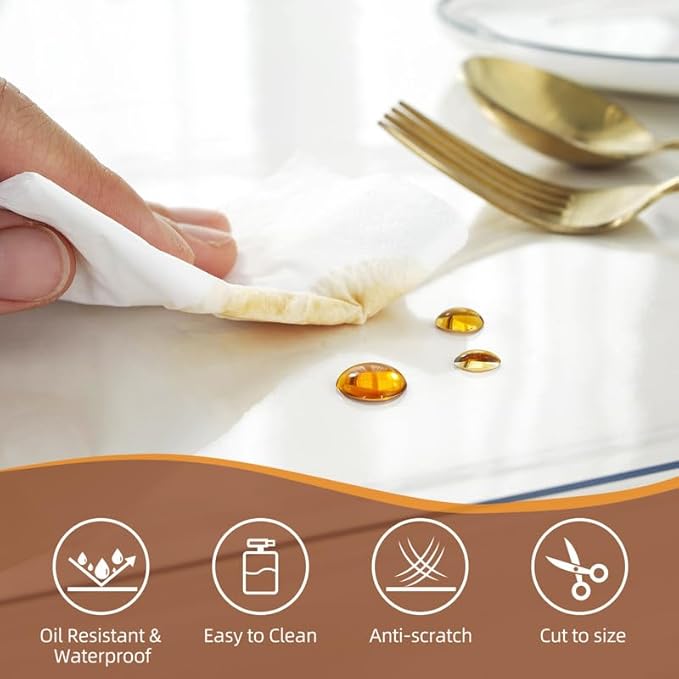 Warmstar Clear Table Cover Protector 38 x 64 Inch,1.5mm Thick Plastic Table Cover Rectangle,PVC Clear Table Protector,Desk Protector Mat for Kitchen, Dresser, Writing Desk，Dining Room Table