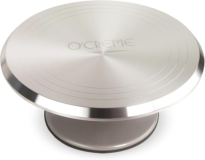 O’Creme Cake Turntable Stand, 12 inch – Heavy-Duty Aluminum Alloy Rotating Turn Table Display Lazy Susan for Decorating Cakes & Cupcakes with Non-Slip Base- Ideal for Weddings, Birthdays