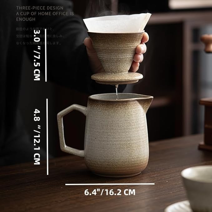 Pour Over Coffee Maker,Ceramic Coffee Maker With 100 pcs Paper Filter，16oz/480ml Pour Over Coffee Dripper (Off White)