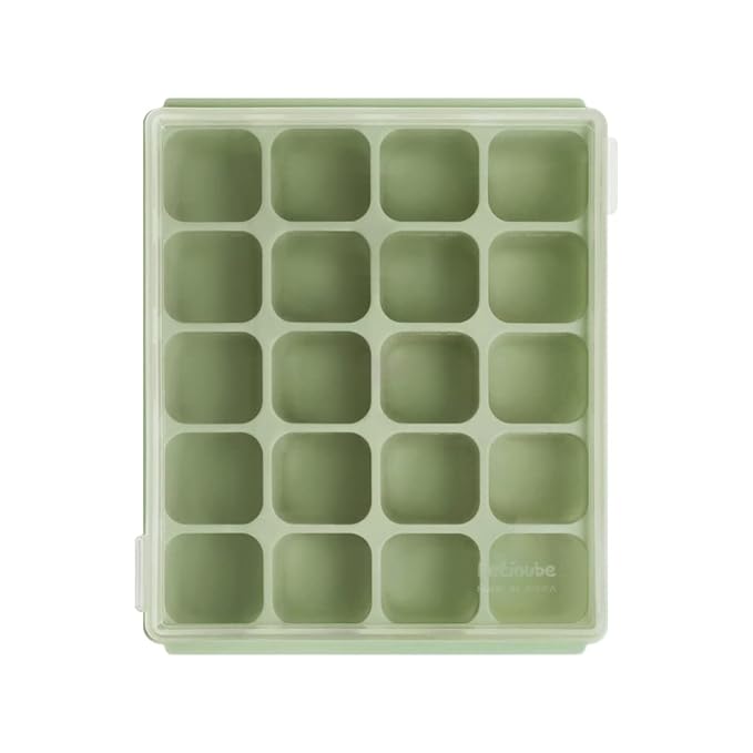 Baby Food Storage Silicone Cubes with Clip-On Lid Freezer Tray Baby Food Soups Purees Ice Safe Design Made in Korea (20cubes 0.8oz, Celadon Green Set of 2)