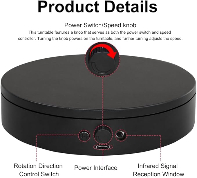 Knob Speed Adjustment Remote Control Motorized Rotating Display Stand 3d scanner Electric Turntable rotating platform for Photography Products Shows,Jewelry,Watch,3D Models,Cake Support AAA