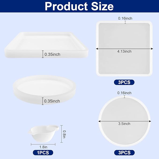 6 PCS Thickened Coaster Resin Molds for Epoxy Resin Casting, DIY Coasters, Bowl Mats, Candle Holders, Home Decoration