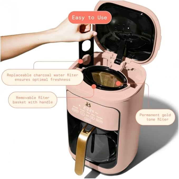 Beautiful 14-Cup Programmable Coffee Maker with Touch-Activated Display – Brew Hot Coffee Fast, Keep Warm & Auto-Pause (Rose)