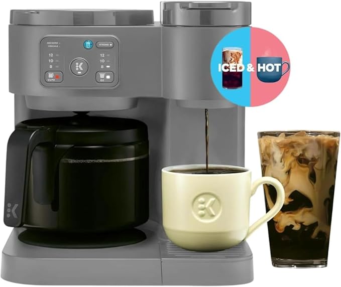 2-in-1 Hot & Iced Coffee Maker for Pods & Grounds – 12-Cup Glass Carafe & Single-Serve Brewer, 72oz Reservoir, Strong Brew, Extra Hot, Brew Over Ice, MultiStream Tech, Compact Design (Gray)
