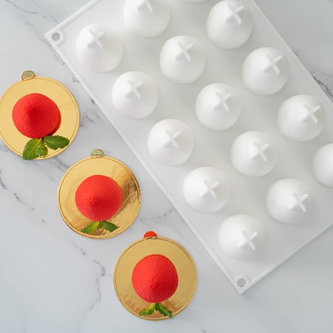 Restaurantware-Pastry Tek 15 Cavities Strawberry Silicone Mold, 1 Oven-Ready Strawberry Mold - Flexible, Freezable, White Silicone Fruit Silicone Mold, Easy Release, For Baking