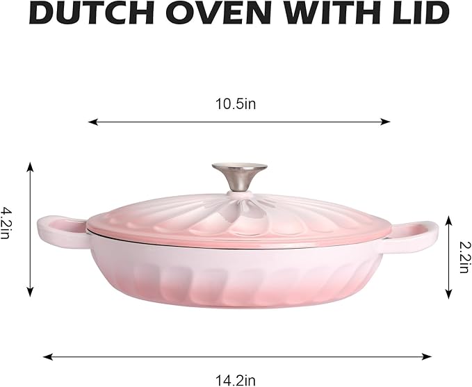 Enameled Cast Iron Braiser, 3.8 Quart Enamel Dutch Oven with Handles, Cast Iron Braiser Pan with Lid,Enameled Cookware (Pink)