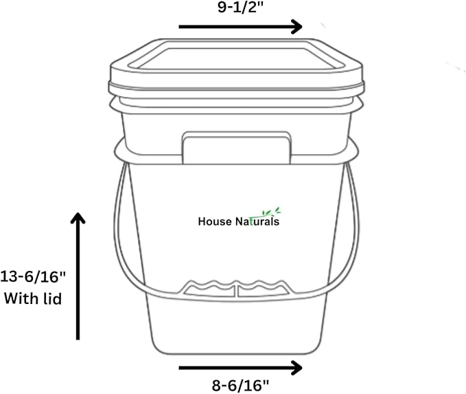 House Naturals 4 Gallon Square Food Grade Bucket Pail with Plastic Handles and Lid (Pack of 3) Made in USA containers (White)