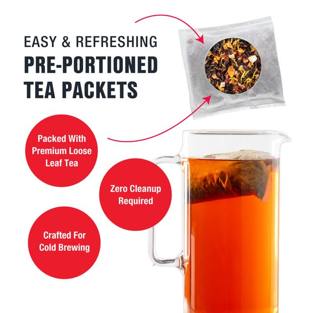 Tiesta Tea - Cherry Punch Cold Brew, Loose Leaf, Sweet Cherry Herbal Tea, Premium Iced, Non-Caffeinated Cold Brew Packets, Makes 64 oz of Pitcher Per Bag (Pack of 10)