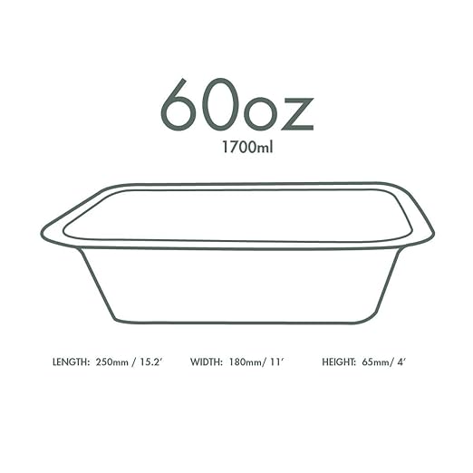 Vegware Compostable 60oz Large Molded Fiber To Go Containers, Case of 600, Nourish, No-Added PFAS, Reuseable, Bagasse, Meal Prep Food Storage, Suitable for Hot or Cold, Choice of Size 5 Lids & bases